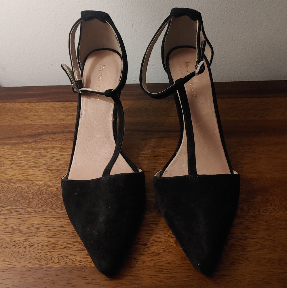 Maiden Lane | Black Suede Ankle Strap Heels